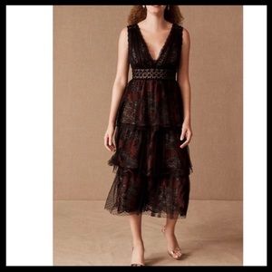 [NWT] ANTHROPOLOGIE | BHLDN knee length black & burgundy Harcourt Dress Size 12